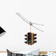 Green traffic light hanging from a cable, isolated on white. Wall Decal