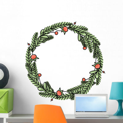 Floral Christmas Wreath Wall Decal shown on a wall