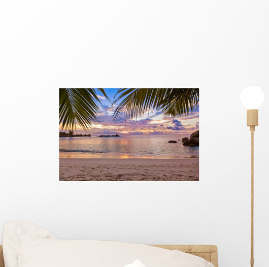 Seychelles tropical beach at sunset Wall Mural