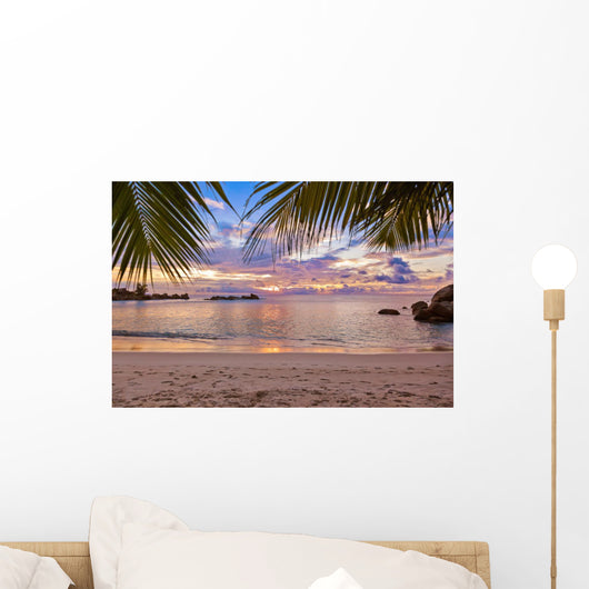 Seychelles tropical beach at sunset Wall Mural