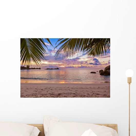 Seychelles tropical beach at sunset Wall Mural