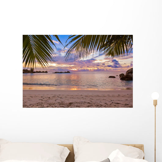 Seychelles tropical beach at sunset Wall Mural
