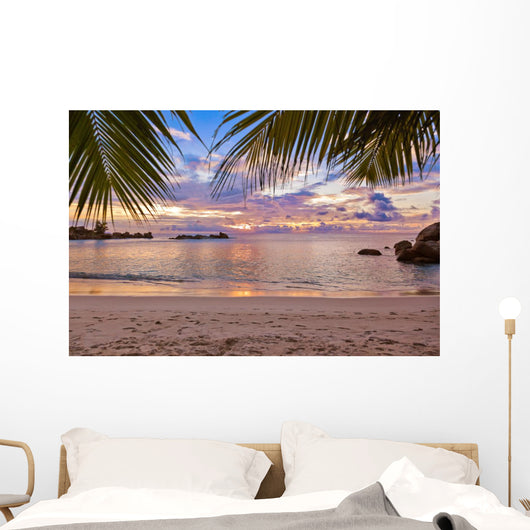 Seychelles tropical beach at sunset Wall Mural