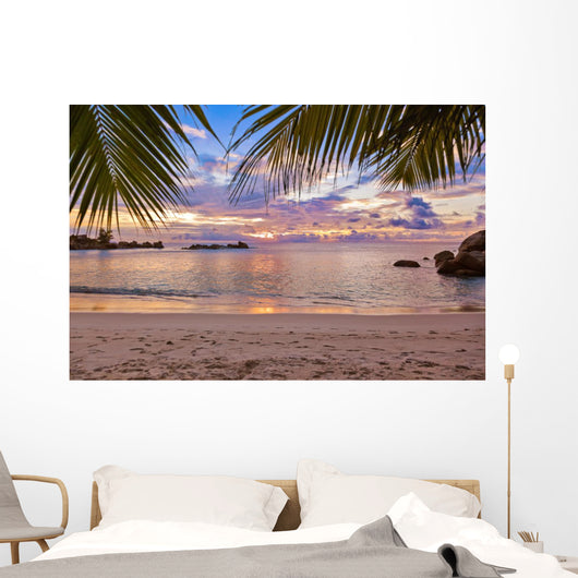 Seychelles tropical beach at sunset Wall Mural
