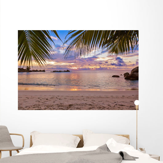 Seychelles tropical beach at sunset Wall Mural
