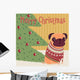 Pug Sitting in the Room by the Christmas Trees Wall Mural