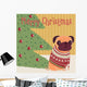 Pug Sitting in the Room by the Christmas Trees Wall Mural