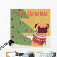 Pug Sitting in the Room by the Christmas Trees Wall Mural