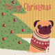 Pug Sitting in the Room by the Christmas Trees Wall Mural