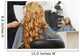 Blonde curly hair. Hairdresser doing hairstyle for young woman i Wall Mural