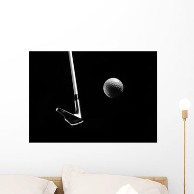 Golf Club Hitting Golf Wall Mural shown on a wall