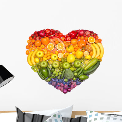 Healthy Rainbow Heart Wall Decal shown on a wall