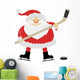 Ice Hockey Santa Claus with a Stick on Ice Skates Wall Decal