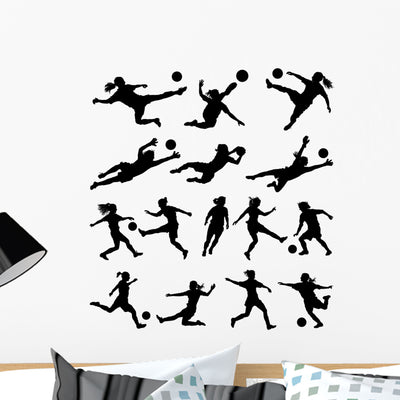 Women Playing Soccer Vector Wall Stickers shown on a wall