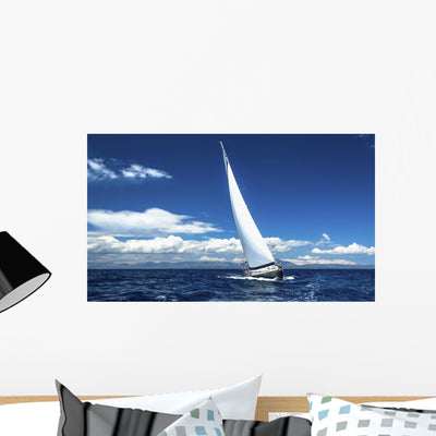 Open Ocean Sailing Yacht Wall Decal shown on a wall