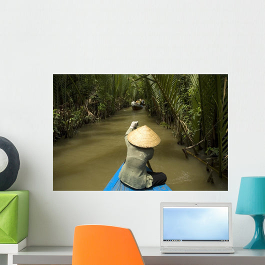 Vietnamese Woman Rowing a Boat Wall Mural