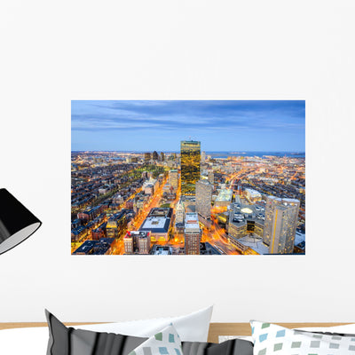 Boston Massachusetts Downtown Cityscape Wall Mural shown on a wall