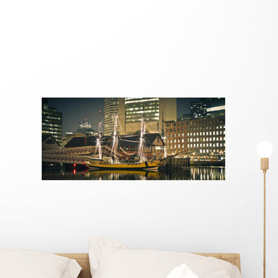 Boston Ship Wall Mural Panoramic shown on a wall