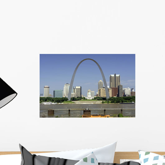 Missouri city with river and capital building Wall Mural