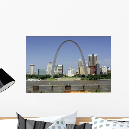 Missouri city with river and capital building Wall Mural