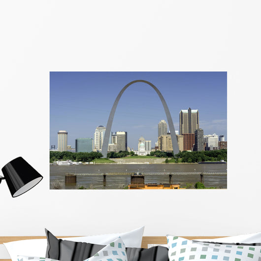 Missouri city with river and capital building Wall Mural