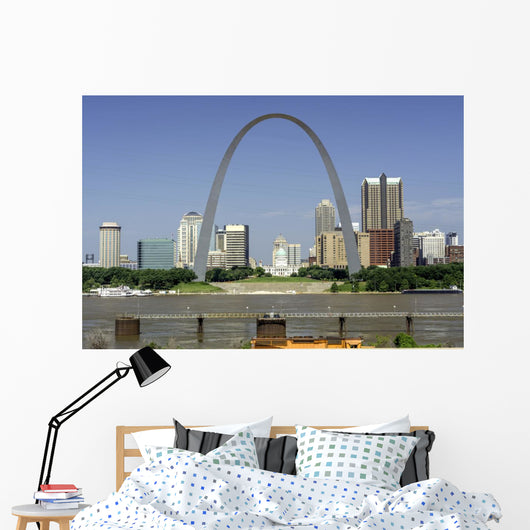 Missouri city with river and capital building Wall Mural