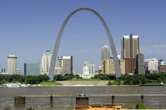 Missouri city with river and capital building Wall Mural