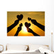 hands holding hearts silhouette Wall Mural