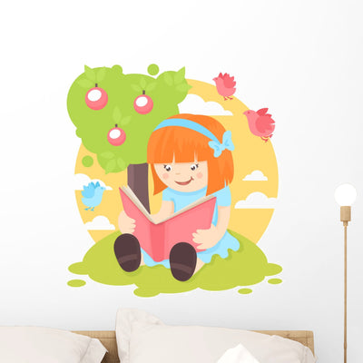 Girl Reading Book shown on a wall