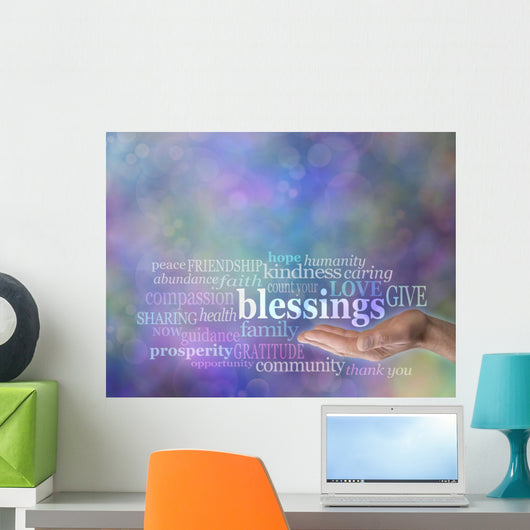 Count Your Blessings Word Cloud on Bokeh Background Wall Mural
