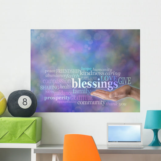 Count Your Blessings Word Cloud on Bokeh Background Wall Mural
