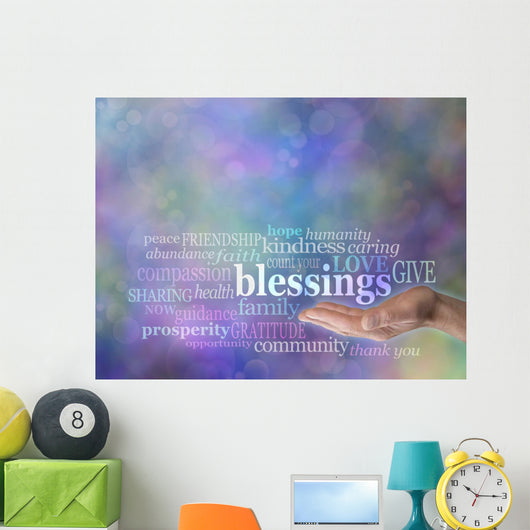 Count Your Blessings Word Cloud on Bokeh Background Wall Mural