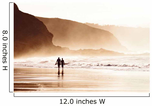 couple walking on beach with fog Wall Mural