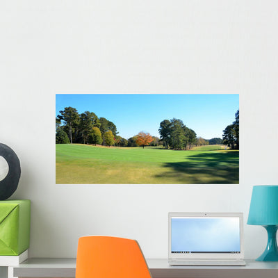 Golf Course Autumn Season Wall Mural Panoramic shown on a wall