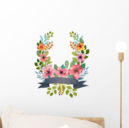 Watercolor floral wreath. Wall Decal