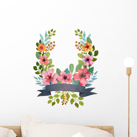 Watercolor floral wreath. Wall Decal