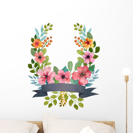Watercolor floral wreath. Wall Decal