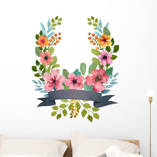 Watercolor floral wreath. Wall Decal