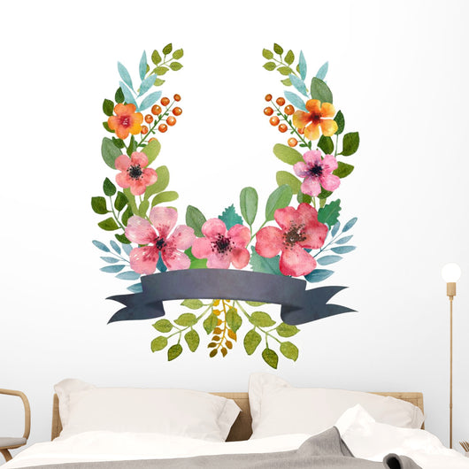 Watercolor floral wreath. Wall Decal