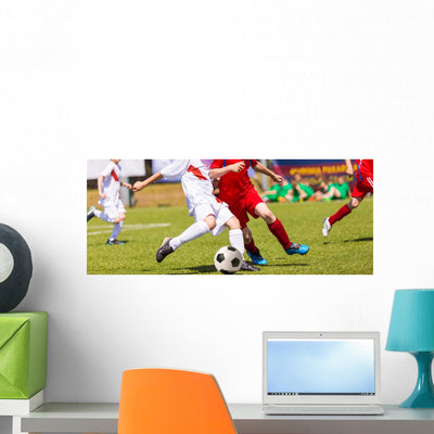 Football Match for Children Wall Mural Panoramic shown on a wall