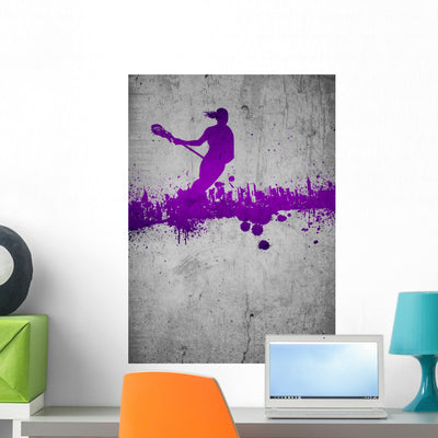 Grunge Lacrosse Wall Mural shown on a wall