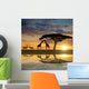 Giraffes with Kudu at sunset Wall Mural