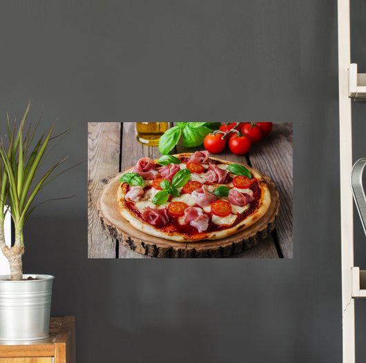 pizza with mozzarella and prosciutto, tomatoes Wall Mural