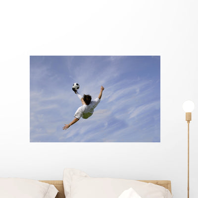 Football Soccer Bicycle Kick Wall Mural shown on a wall