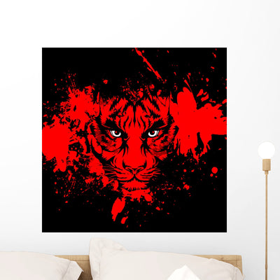 Blood Red Tiger Wall Mural shown on a wall