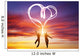 Happy couple in love jump making heart symbol of light Wall Mural