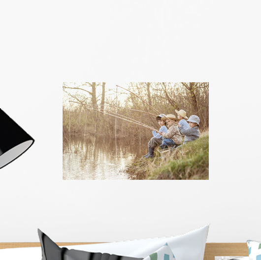 Boys fishing on the lake Wall Mural