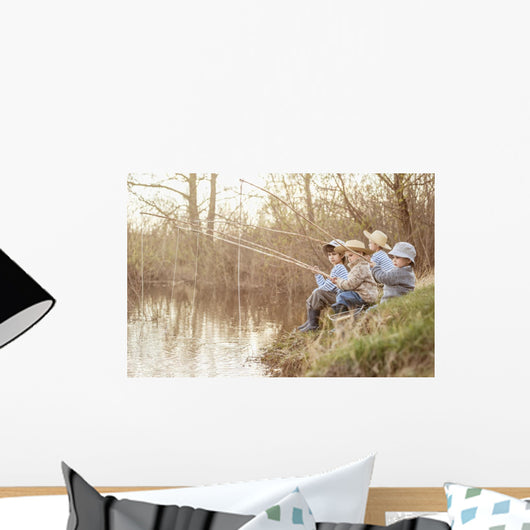 Boys fishing on the lake Wall Mural