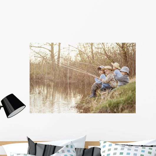 Boys fishing on the lake Wall Mural