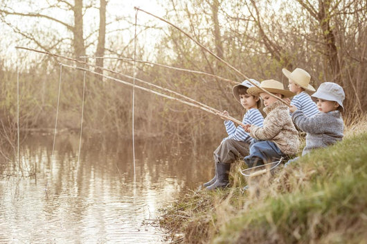 Boys fishing on the lake Wall Mural